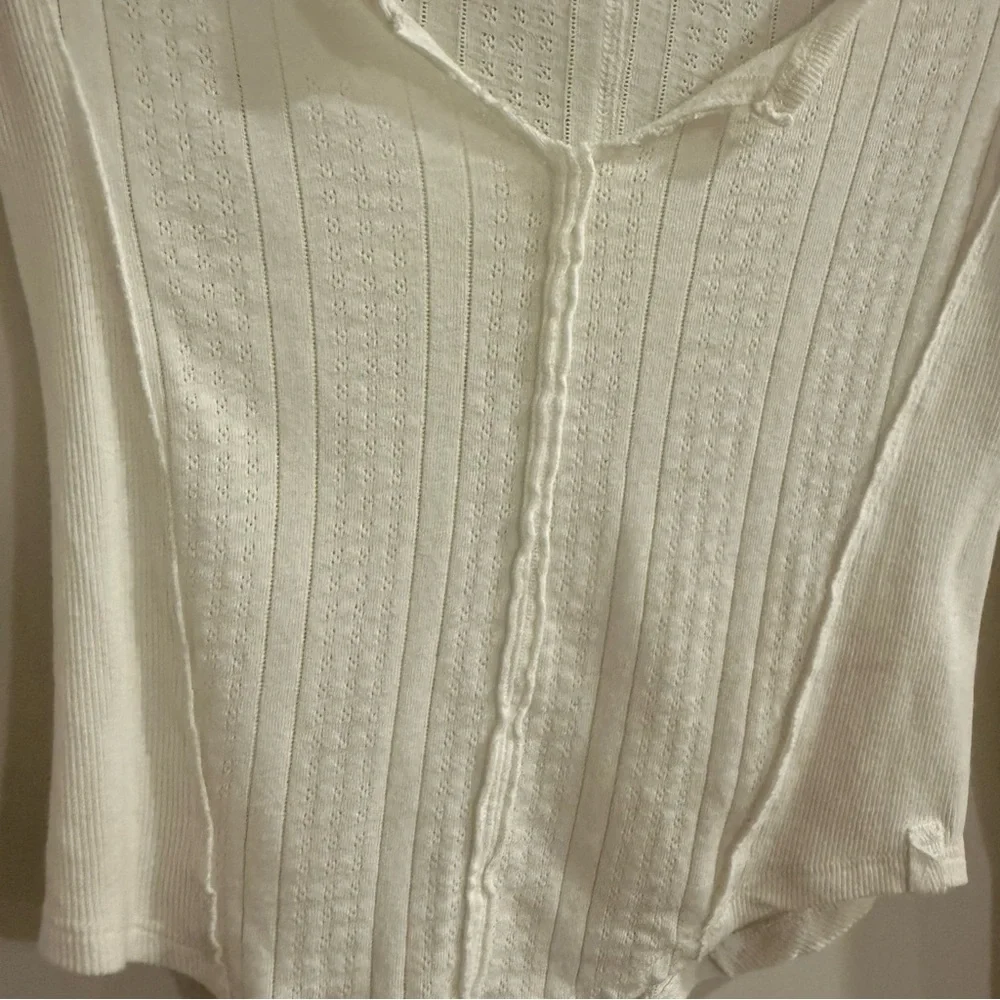 Free People-We The Free Cream Long Sleeve Pointelle Top-Eyes on You-Birch - Picture 6 of 12